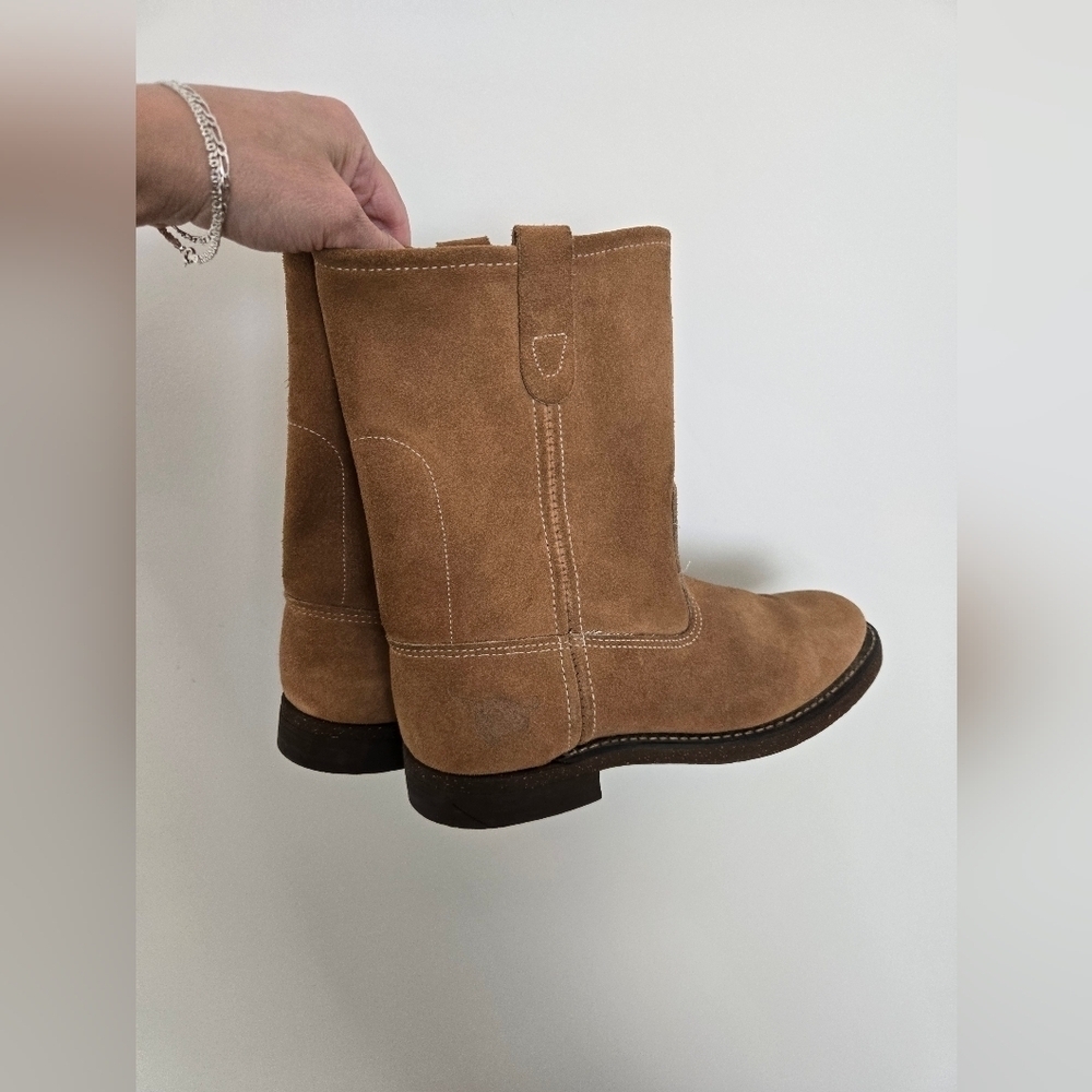 Texas Steer Tan Suede Boots Ranch Western Farm Normcore Fall 6.5